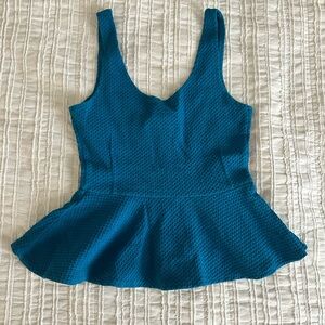 Ganni Small Teal Textured Peplum Tank Top